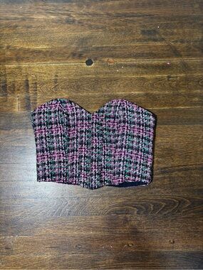 Zara Pink & Black Tweed Strapless Bustier Top